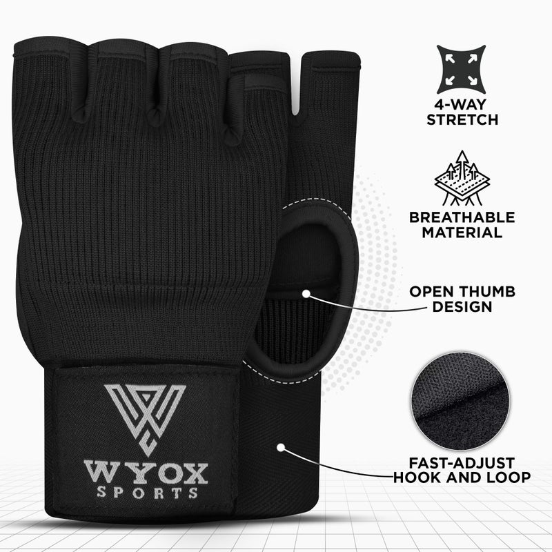WYOX Gel Boxing Hand Wraps Inner Gloves for Men & Women - 80cm Quick Wrist Strap  Padded Knuckle Support  Fingerless MMA Muay Thai Kickboxing Wraps for Training  Punching & Martial Arts - Image 2
